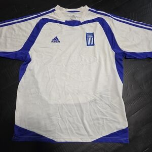 adidas Greece National Team Soccer Jersey White Blue Men's Large Football Shirt